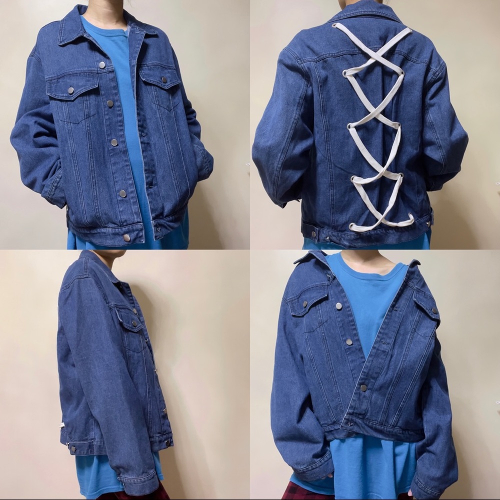 NEW Oversized Denim Lace Cross Back Jacket